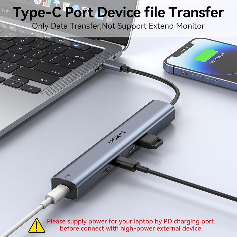 Mokin محور USB C بسرعة 10Gbps، موزع USB C مع مخرج فيديو 4K@60Hz، شحن PD بقوة 100W، نقل بيانات، دونجل متعدد المنافذ USB4 لجهاز MacBook Pro و iPad Pro وأجهزة Type-C - Image 5